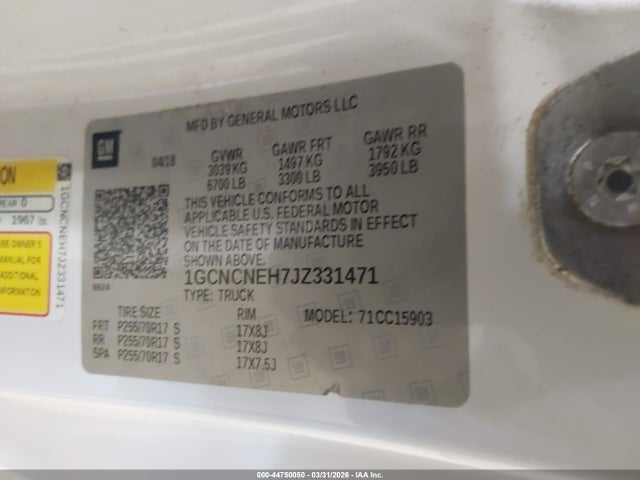 44750050 :رقم المزاد ، 1GCNCNEH7JZ331471 vin ، 2018 Chevrolet Silverado 1500 Wt مزاد بيع
