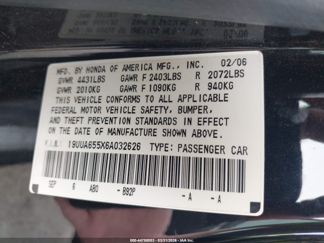 Продаж на аукціоні авто 2006 Acura Tl, vin: 19UUA655X6A032626, номер лоту: 44750053
