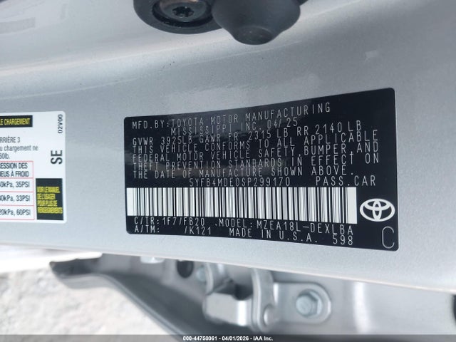 44750061 :رقم المزاد ، 5YFB4MDE0SP299170 vin ، 2025 Toyota Corolla Le مزاد بيع