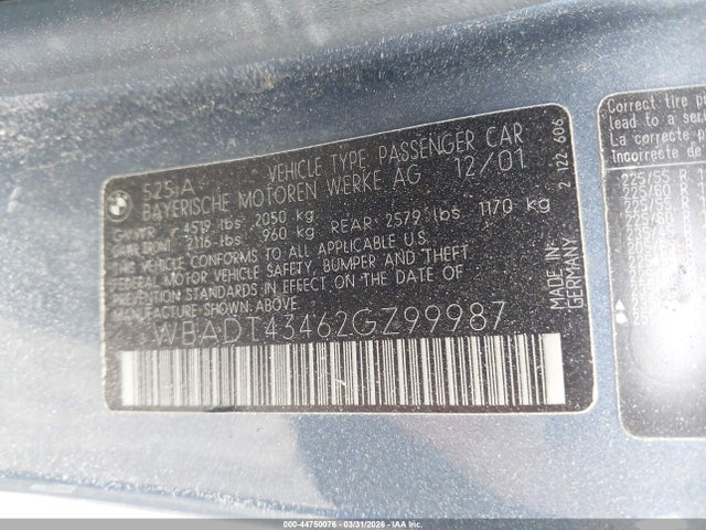 44750076 :رقم المزاد ، WBADT43462GZ99987 vin ، 2002 Bmw 525ia مزاد بيع