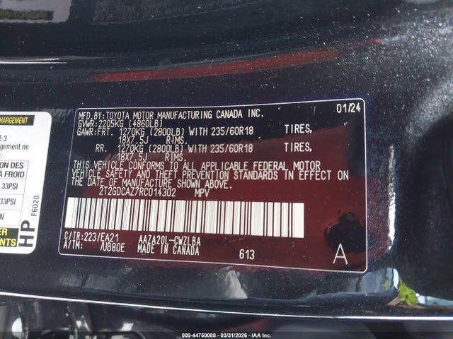 44750088 :رقم المزاد ، 2T2GDCAZ7RC014302 vin ، 2024 Lexus Nx 250 Premium مزاد بيع