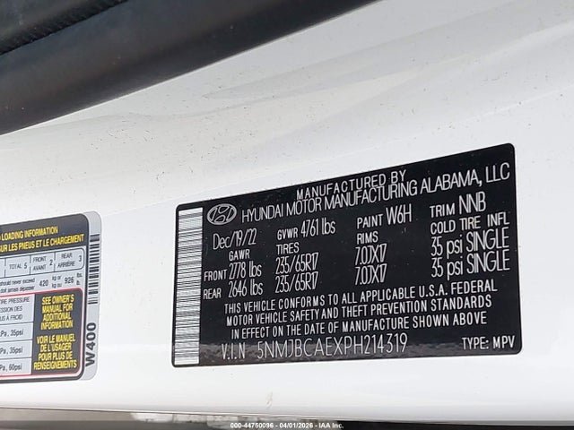 44750096 :رقم المزاد ، 5NMJBCAEXPH214319 vin ، 2023 Hyundai Tucson Sel مزاد بيع