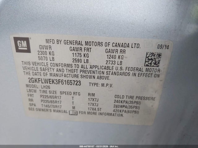 Продаж на аукціоні авто 2015 Gmc Terrain Sle-2, vin: 2GKFLWEK3F6165723, номер лоту: 44750107