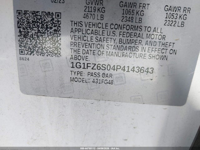 1G1FZ6S04P4143643 Chevrolet Bolt Euv Fwd Premier