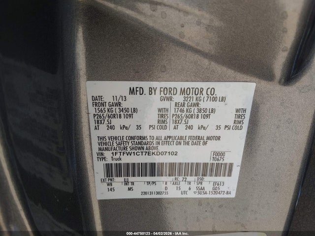2014 Ford F-150 Xlt მანქანა იყიდება აუქციონზე, vin: 1FTFW1CT7EKD07102, აუქციონის ნომერი: 44750123