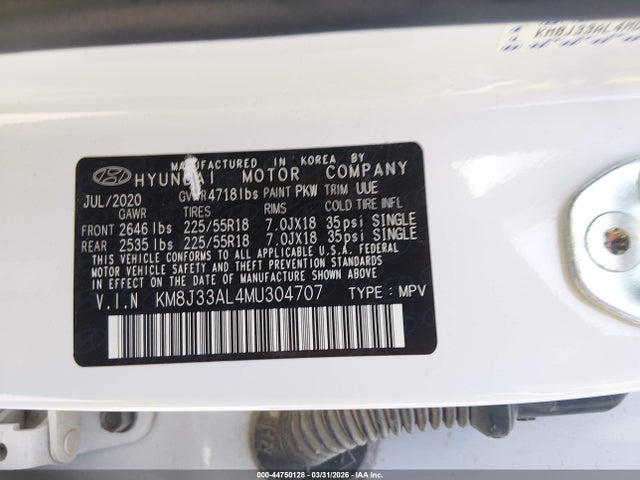 Продаж на аукціоні авто 2021 Hyundai Tucson Ultimate, vin: KM8J33AL4MU304707, номер лоту: 44750128