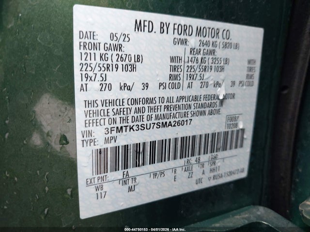 Aukcja sprzedaży 2025 Ford Mustang Mach-e Premium, vin: 3FMTK3SU7SMA26017, numer aukcji: 44750153