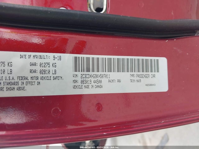 44750163 :رقم المزاد ، 2C3CDXHG9KH507011 vin ، 2019 Dodge Charger Gt Rwd مزاد بيع