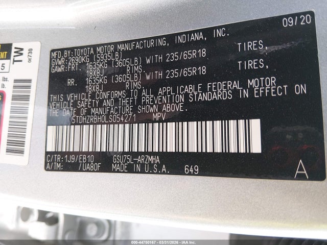Продажа на аукционе авто 2020 Toyota Highlander Xle, vin: 5TDHZRBH0LS054271, номер лота: 44750167