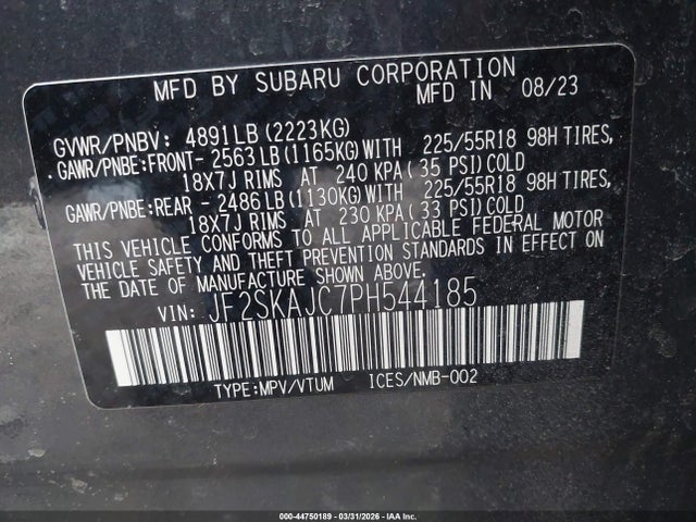 Aukcja sprzedaży 2023 Subaru Forester Sport, vin: JF2SKAJC7PH544185, numer aukcji: 44750189