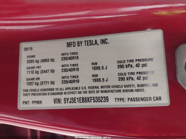 2019 TESLA MODEL 3 5YJ3E1EB8KF535239 Photo 8