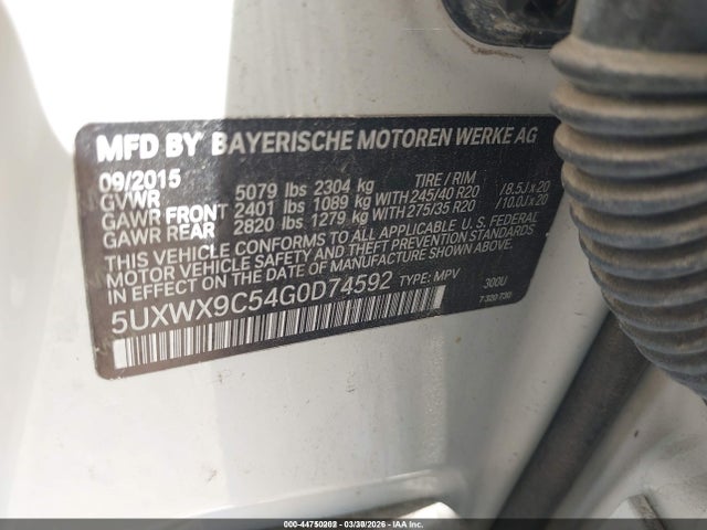 44750202 :رقم المزاد ، 5UXWX9C54G0D74592 vin ، 2016 Bmw X3 Xdrive28i مزاد بيع