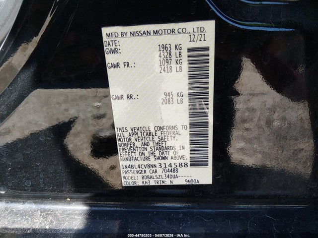 Aukcja sprzedaży 2022 Nissan Altima Sr Fwd, vin: 1N4BL4CV8NN314588, numer aukcji: 44750203