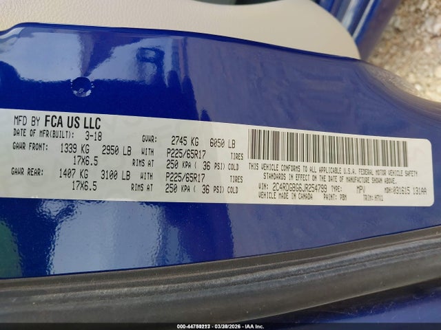 2018 Dodge Grand Caravan Se მანქანა იყიდება აუქციონზე, vin: 2C4RDGBG6JR254799, აუქციონის ნომერი: 44750213