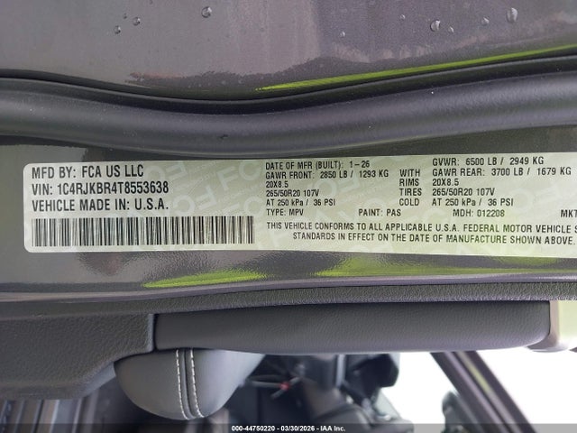 Продаж на аукціоні авто 2026 Jeep Grand Cherokee L Limited 4x4, vin: 1C4RJKBR4T8553638, номер лоту: 44750220