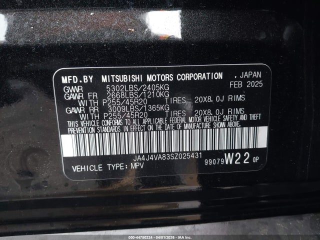 Продаж на аукціоні авто 2025 Mitsubishi Outlander Se 2.5 S-awc, vin: JA4J4VA83SZ025431, номер лоту: 44750224