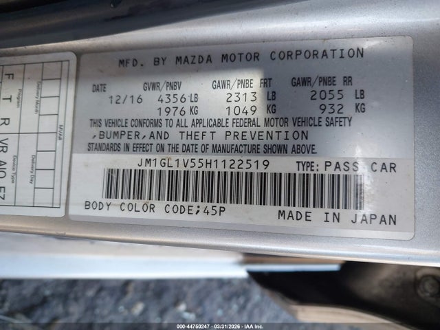 Продажа на аукционе авто 2017 Mazda Mazda6 Touring, vin: JM1GL1V55H1122519, номер лота: 44750247