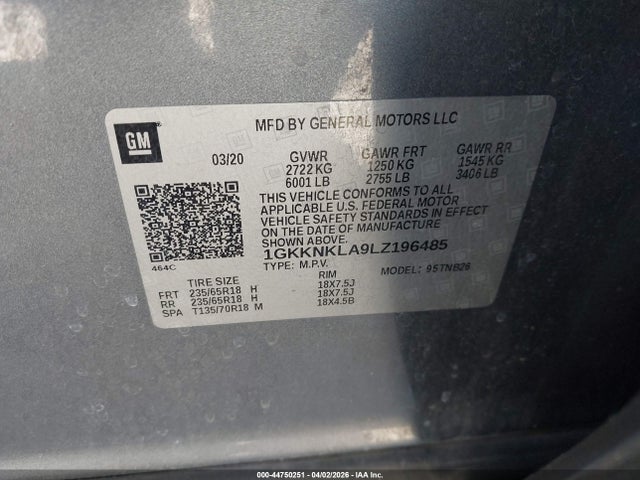 1GKKNKLA9LZ196485 GMC ACADIA SLE