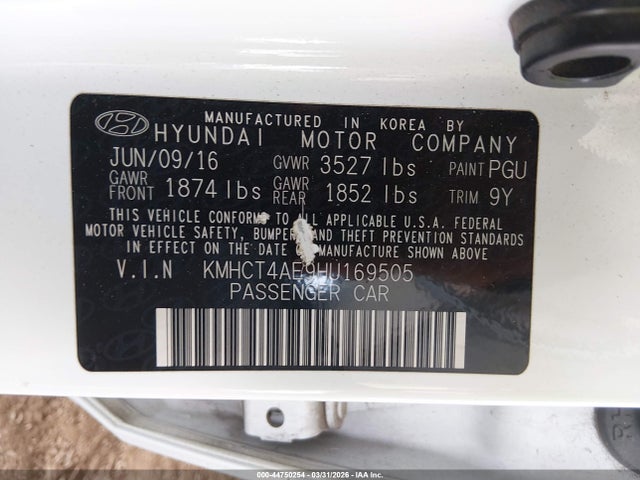 KMHCT4AE9HU169505 Hyundai ACCENT SE