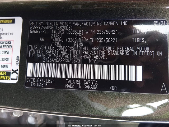 Aukcja sprzedaży 2024 Lexus Rx 350 Premium Plus, vin: 2T2BAMCA9RC072573, numer aukcji: 44750268