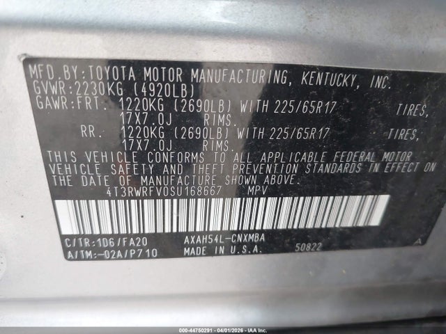 4T3RWRFV0SU168667 Toyota Rav4 Hybrid Xle