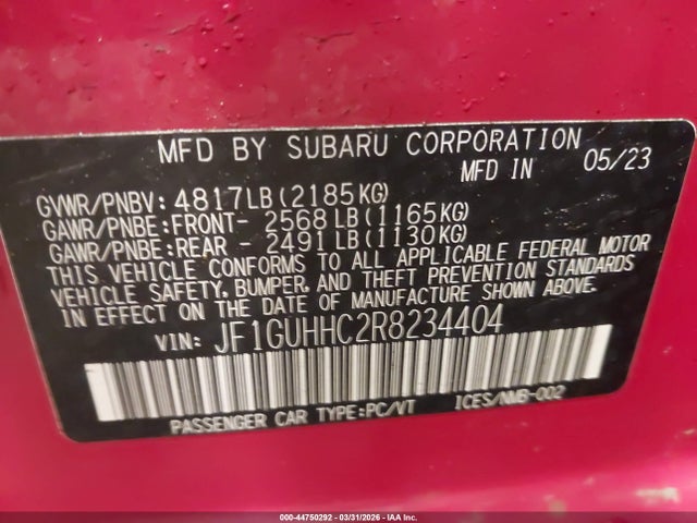 Aukcja sprzedaży 2024 Subaru Impreza Rs 5-door, vin: JF1GUHHC2R8234404, numer aukcji: 44750292