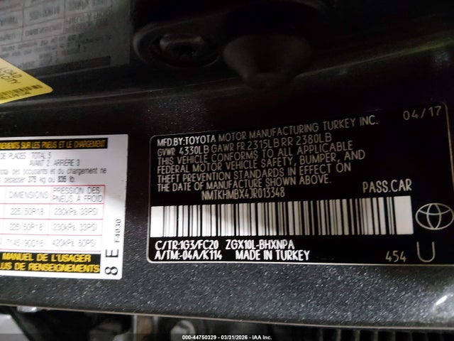 Продаж на аукціоні авто 2018 Toyota C-hr Xle, vin: NMTKHMBX4JR013348, номер лоту: 44750329