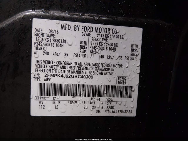 Ford EDGE SEL 2016 2FMPK4J92GBC40300 Image 9
