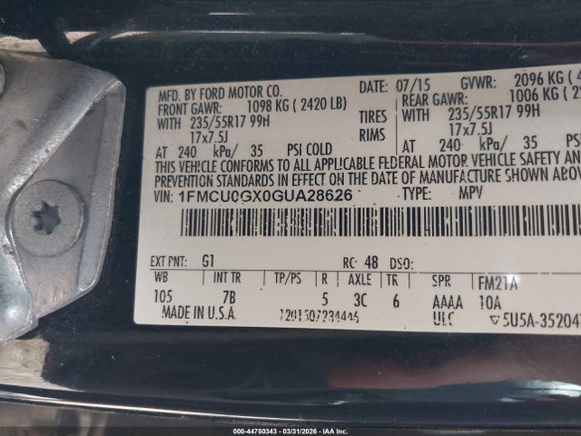 Aukcja sprzedaży 2016 Ford Escape Se, vin: 1FMCU0GX0GUA28626, numer aukcji: 44750343