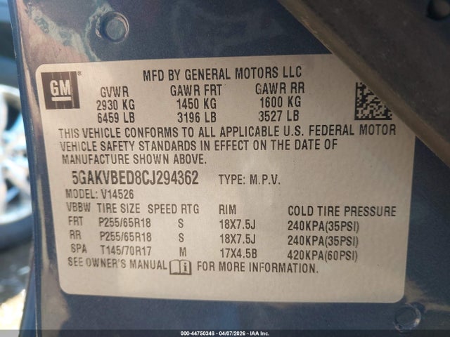 Продажа на аукционе авто 2012 Buick Enclave Convenience, vin: 5GAKVBED8CJ294362, номер лота: 44750348