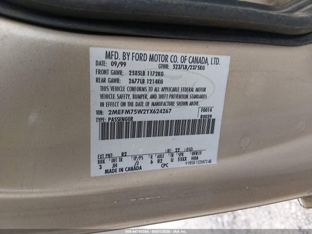 Продажа на аукционе авто 2000 Mercury Grand Marquis Ls, vin: 2MEFM75W2YX624267, номер лота: 44750354