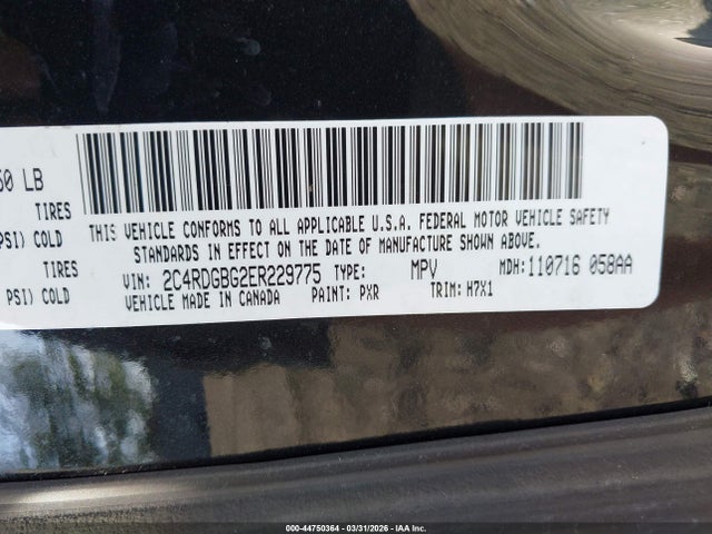 Aukcja sprzedaży 2014 Dodge Grand Caravan American Value Pkg, vin: 2C4RDGBG2ER229775, numer aukcji: 44750364