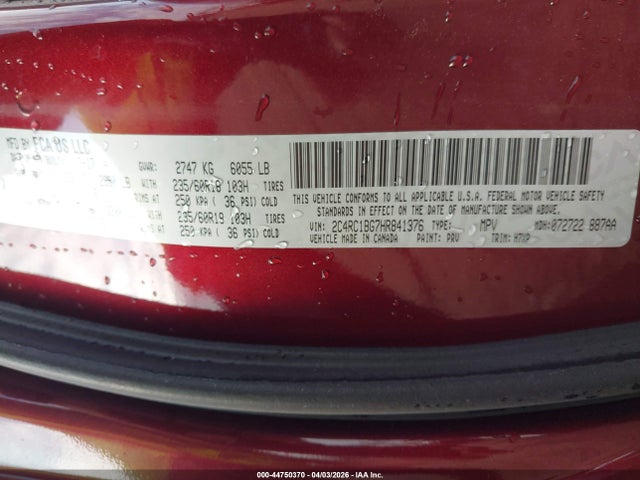 Aukcja sprzedaży 2017 Chrysler Pacifica Touring Plus, vin: 2C4RC1BG7HR841376, numer aukcji: 44750370