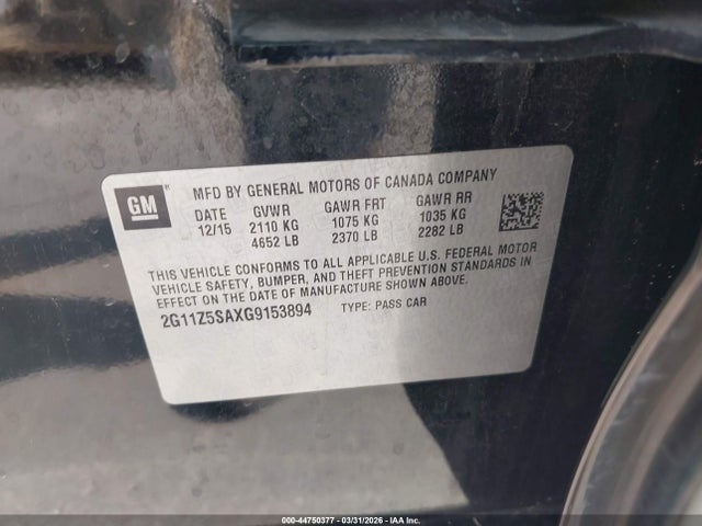Продаж на аукціоні авто 2016 Chevrolet Impala Ls, vin: 2G11Z5SAXG9153894, номер лоту: 44750377