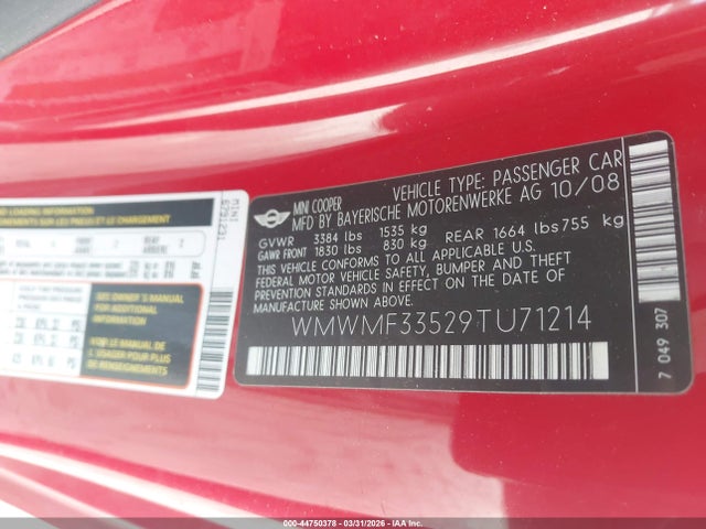 2009 MINI COOPER WMWMF33529TU71214 Photo 8