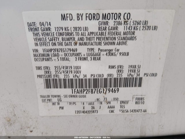 1FAHP2F87EG179469 Ford Taurus Limited