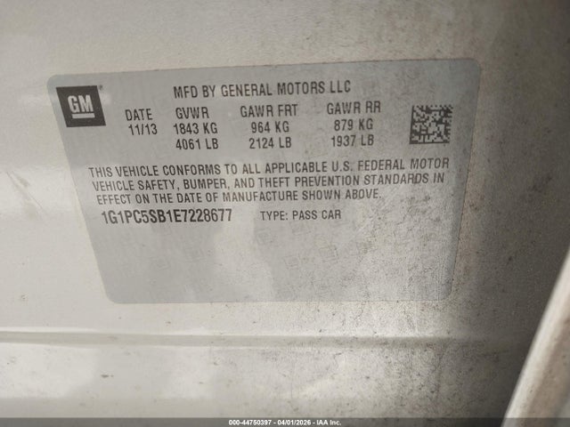 Aukcja sprzedaży 2014 Chevrolet Cruze 1lt Auto, vin: 1G1PC5SB1E7228677, numer aukcji: 44750397