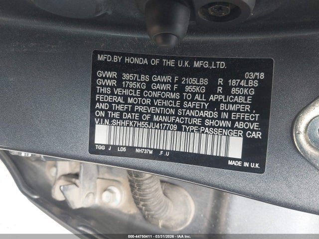 SHHFK7H55JU417709 Honda CIVIC EX