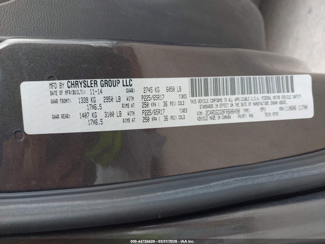 2C4RDGCG9FR606490 Dodge Grand Caravan Sxt