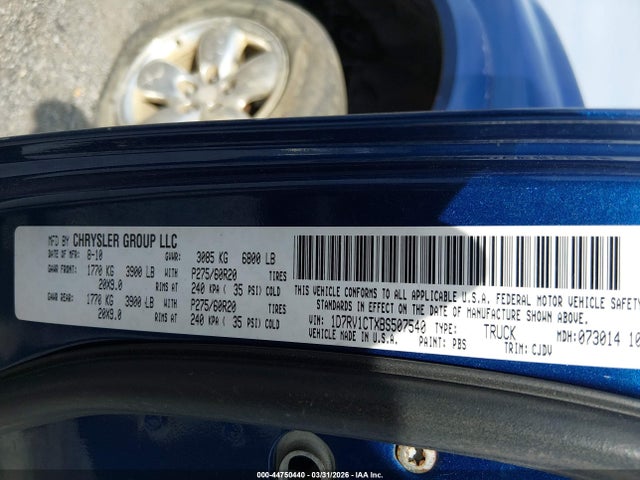 2011 Ram Ram 1500 Sport მანქანა იყიდება აუქციონზე, vin: 1D7RV1CTXBS507540, აუქციონის ნომერი: 44750440