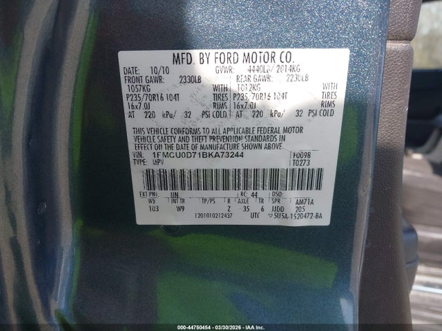 2011 Ford Escape Xlt მანქანა იყიდება აუქციონზე, vin: 1FMCU0D71BKA73244, აუქციონის ნომერი: 44750454