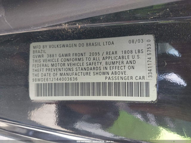 44750467 :رقم المزاد ، 9BWDE61J144003636 vin ، 2004 Volkswagen Gti 1.8t مزاد بيع