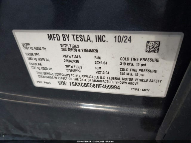 Aukcja sprzedaży 2024 Tesla Model X Long Range, vin: 7SAXCBE58RF459994, numer aukcji: 44750474