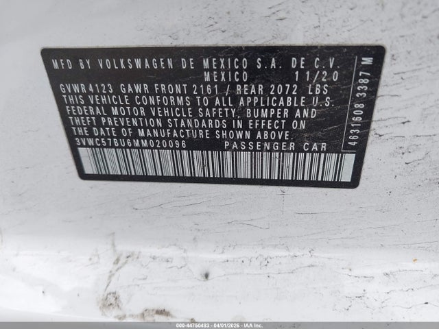 Продаж на аукціоні авто 2021 Volkswagen Jetta 1.4t R-line/1.4t S/1.4t Se, vin: 3VWC57BU6MM020096, номер лоту: 44750483