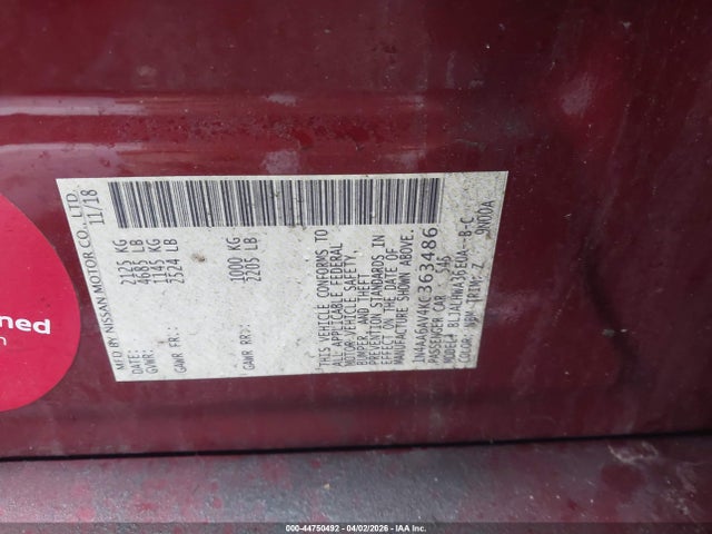 1N4AA6AV4KC363486 Nissan Maxima 3.5 Platinum