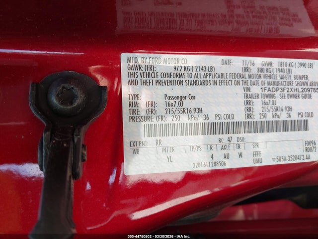 Ford FOCUS SE 2017 1FADP3F2XHL209785 Image 9