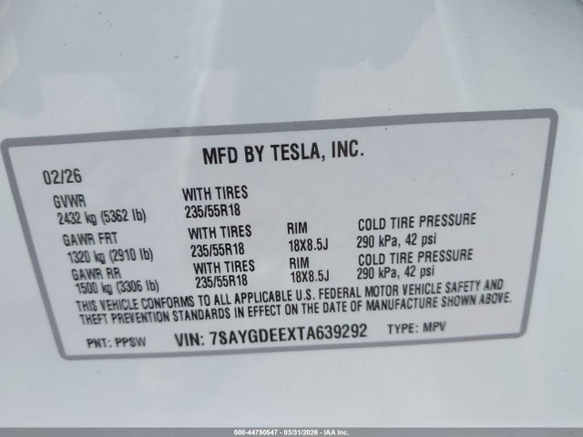 2026 TESLA MODEL Y 7SAYGDEEXTA639292 Photo 8