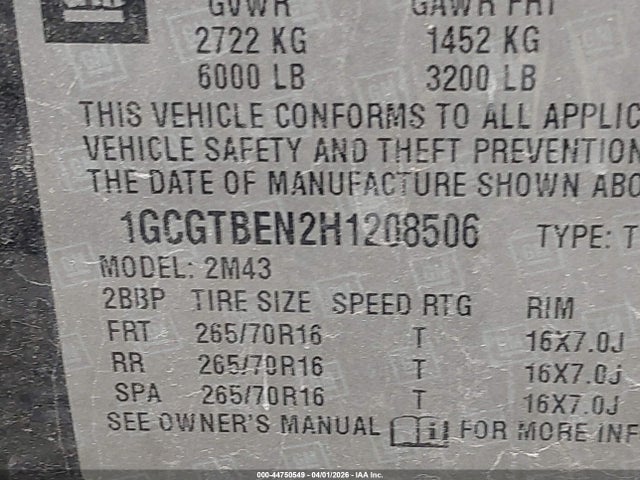 1GCGTBEN2H1208506 Chevrolet Colorado Wt