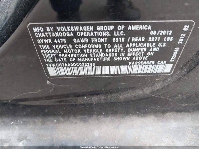 Продаж на аукціоні авто 2013 Volkswagen Passat 2.5l Sel, vin: 1VWCH7A30DC032245, номер лоту: 44750564