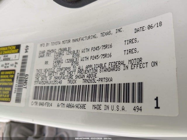 5TFAX5GN9JX125148 Toyota Tacoma Sr